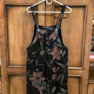Pink and black flower overalls